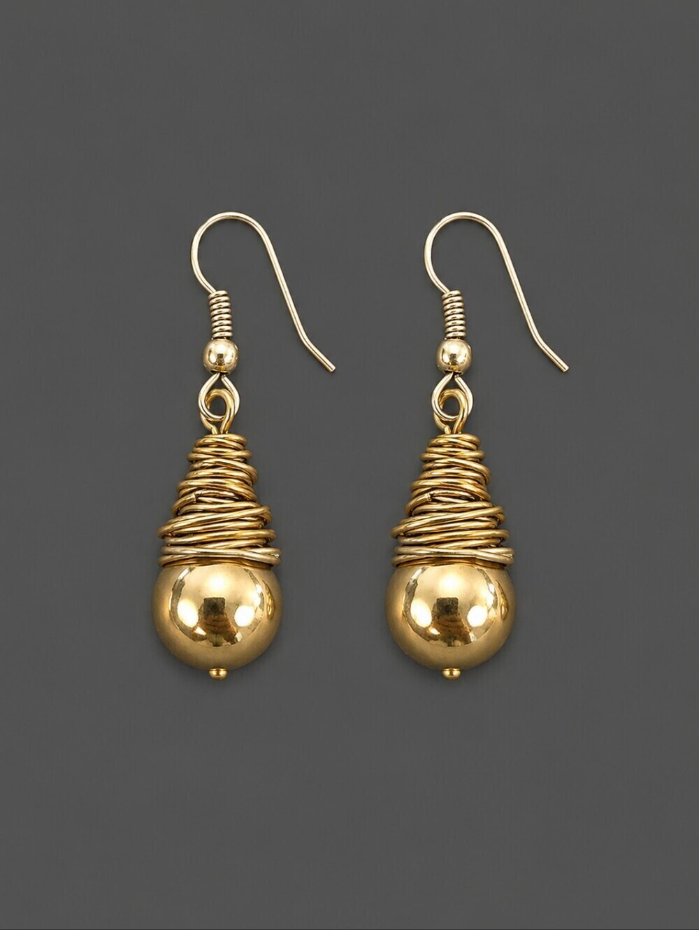 Goldtone Wire Wrapped Birds Nest Atomic Nebula Dangle Earrings
